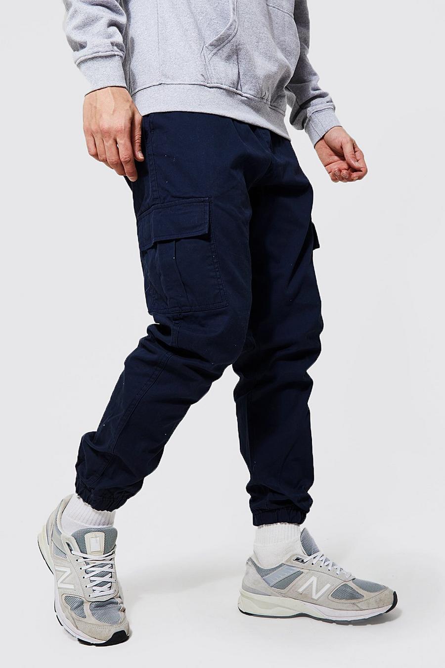 Navy Elastic Waist Slim Fit Cargo Trouser image number 1