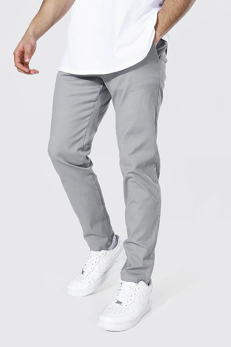 Grey grigio Fixed Waist Slim Fit Chino Trouser