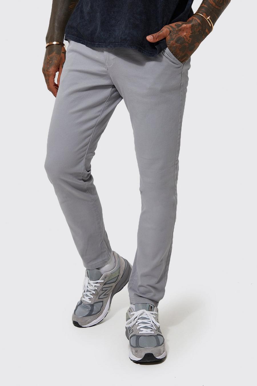 Grey gris Skinny Fit Chino Trousers