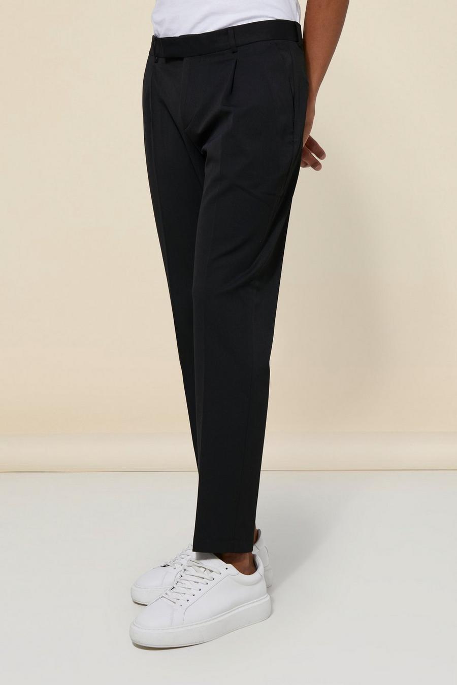 Black Slim Fit Pleat Front Trouser image number 1