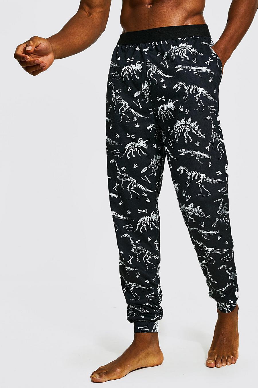 Loungewear-Hose mit Dinosaurier-Print, Black image number 1