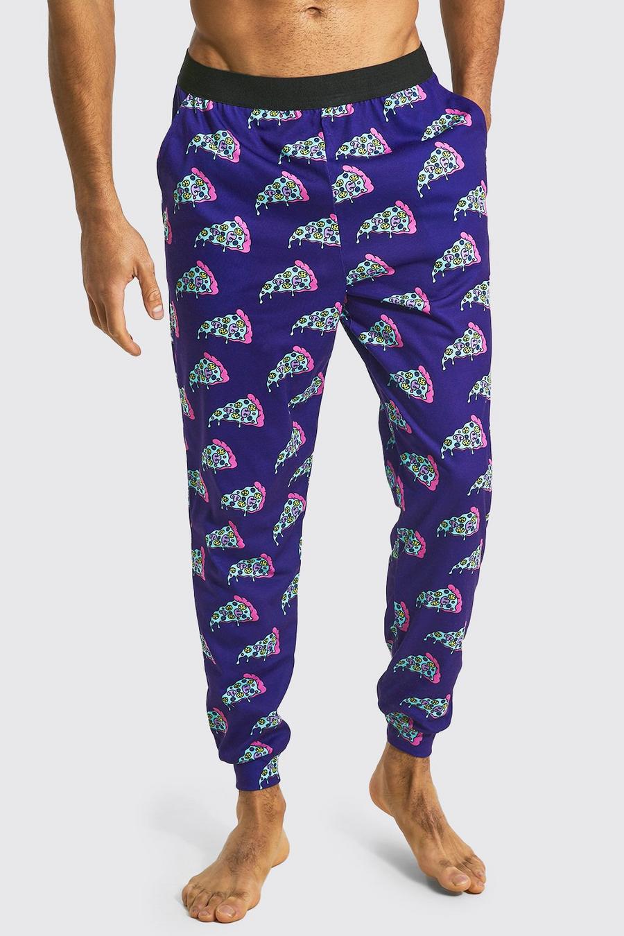Navy All Over Neon Pizza Printed Lounge Pant image number 1