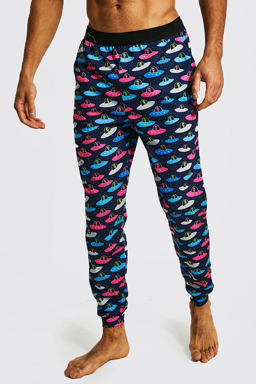 Black All Over Fly Saucer Printed Lounge Pant image number 1