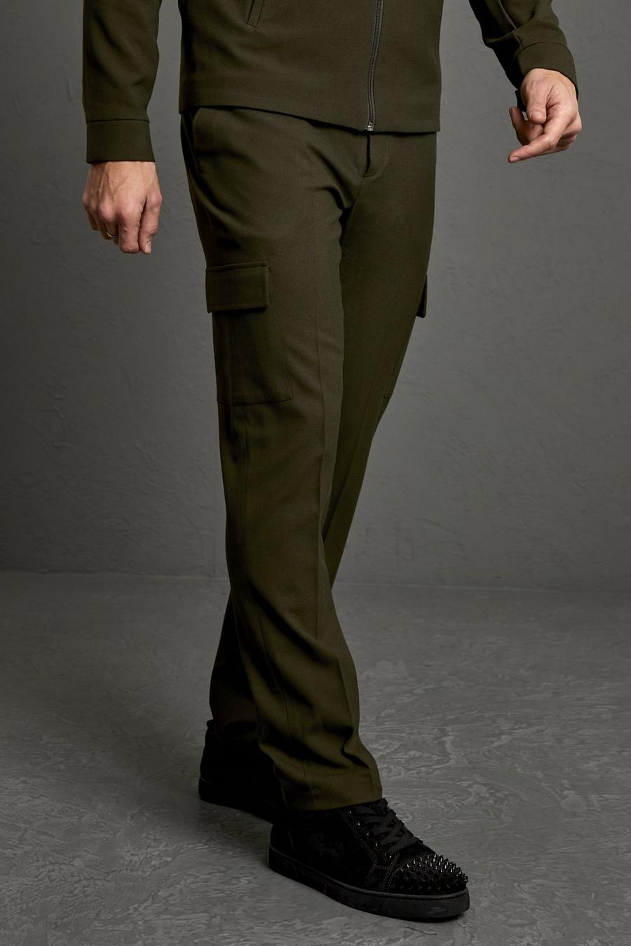 Khaki Smart Cargo Pocket Slim Fit Trousers image number 1