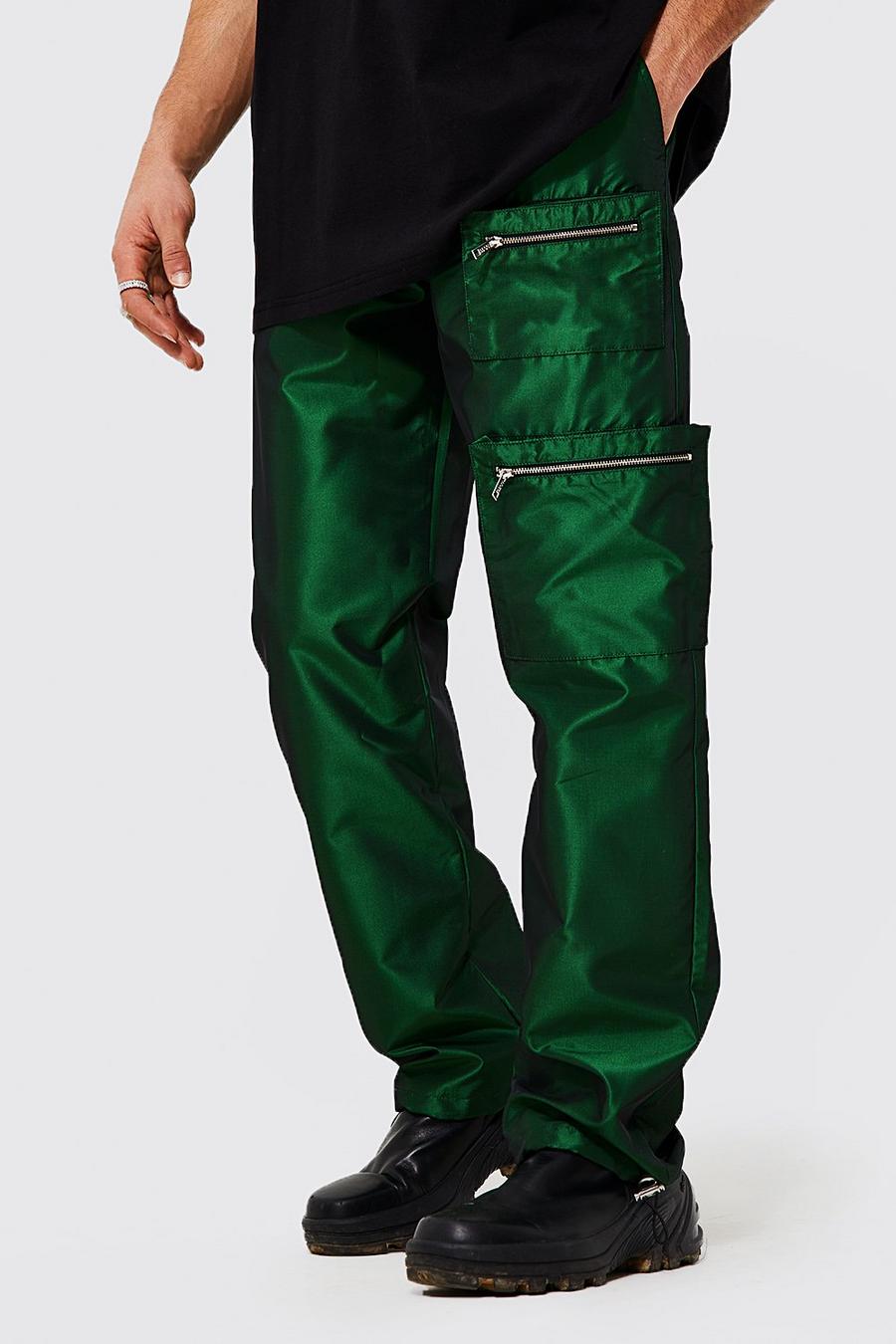 Green Relaxed Fit Iridescent Cargo Trousers image number 1