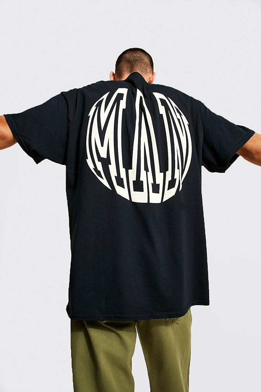 T-shirt oversize man con stampa a caratteri arrotondati sul retro, Black image number 1