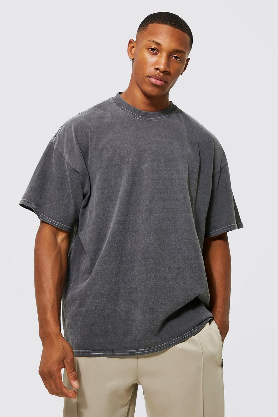 Oversized Man Embroidered Overdyed T-shirt | boohoo