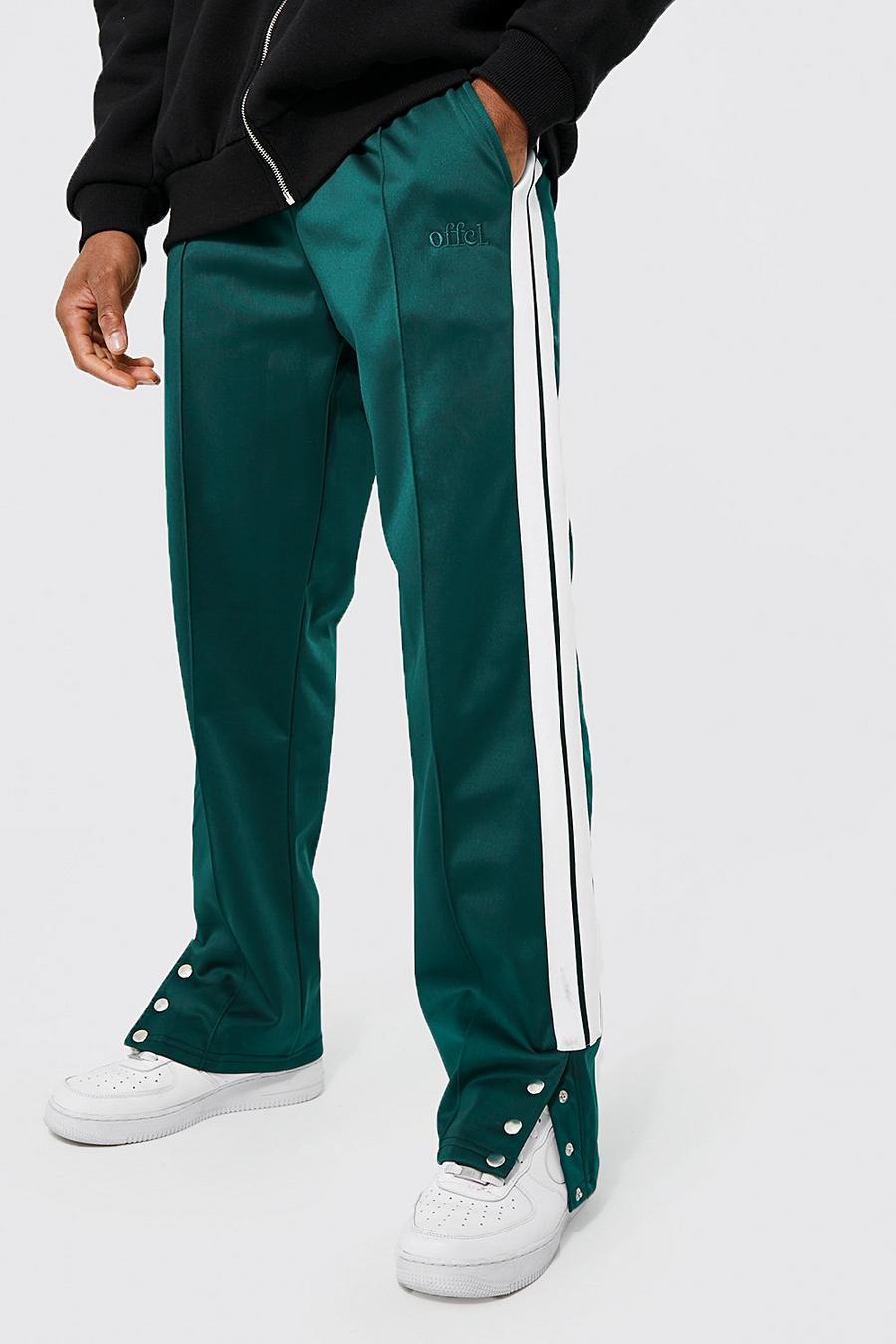 Pantaloni tuta taglio rilassato in tricot con bottoni automatici e scritta Offcl, Foresta verde