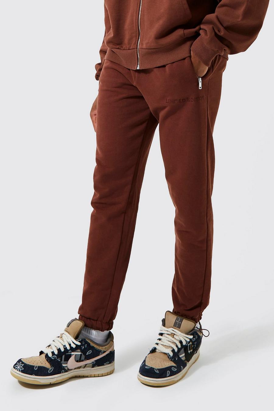 Pantalón deportivo ajustado de tela rizo gruesa, Chocolate marrone