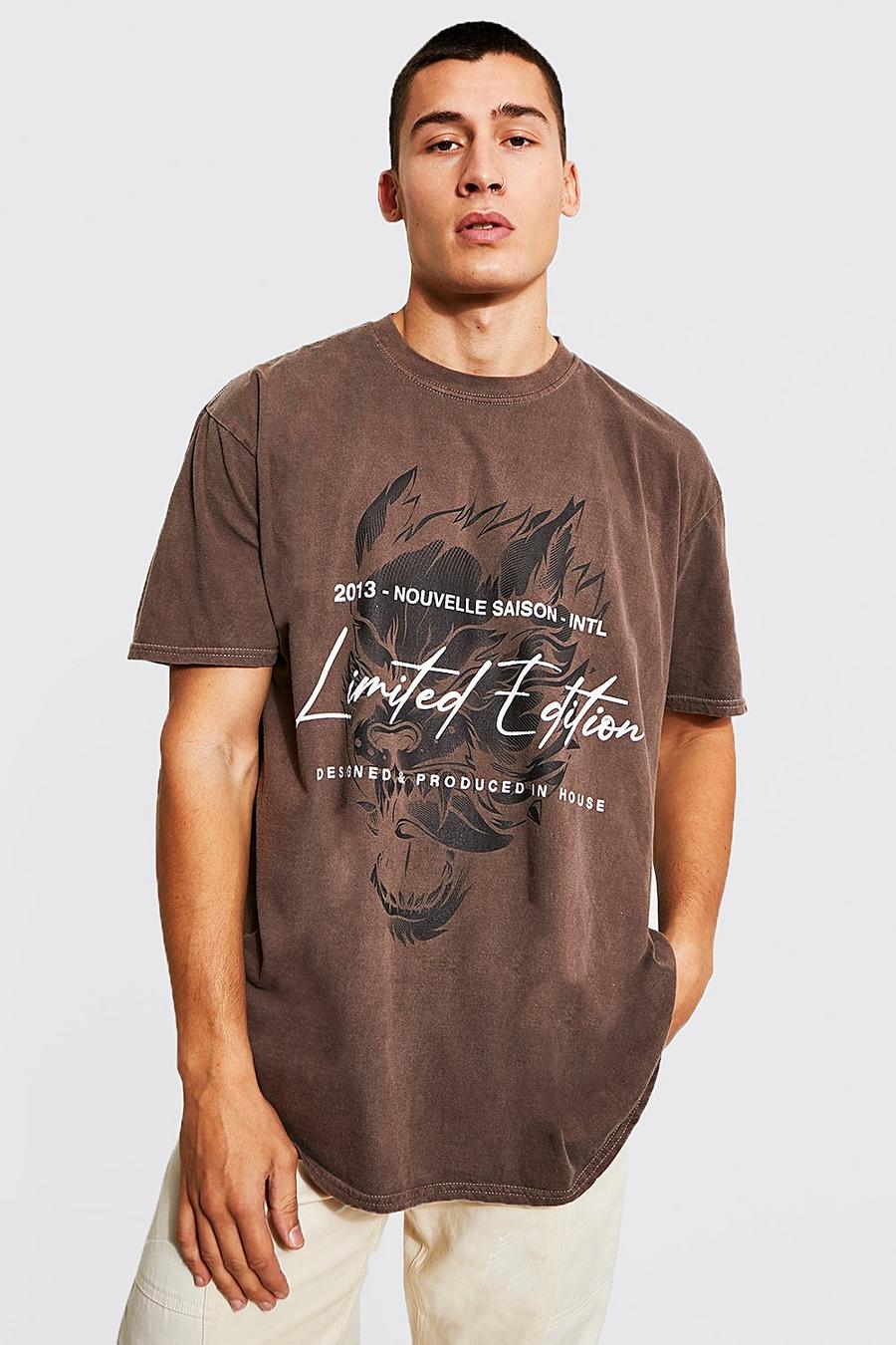 Brown Oversized Limited Graphic Overdyed T-shirt image number 1