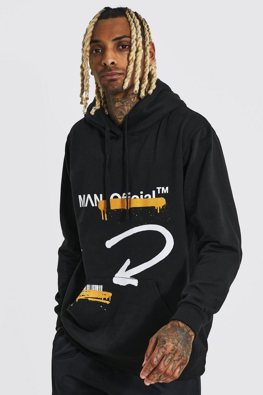 Black Oversized Graffiti Man Official Hoodie image number 1