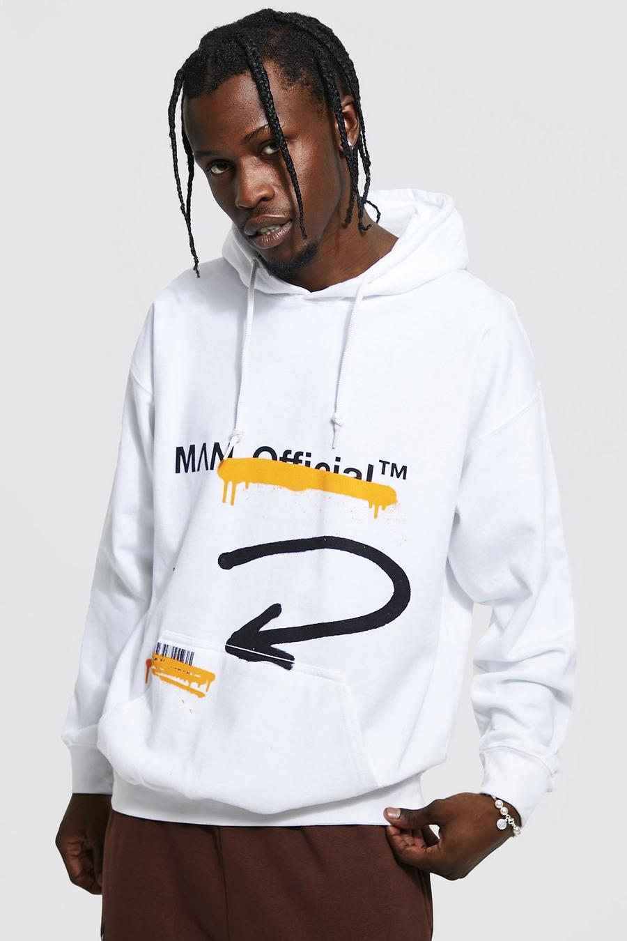Oversize Man Official Grafitti Hoodie, White image number 1