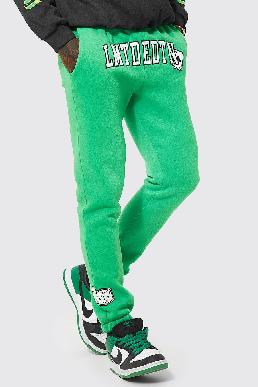 Green Slim Fit Limited Edition Applique Joggers image number 1