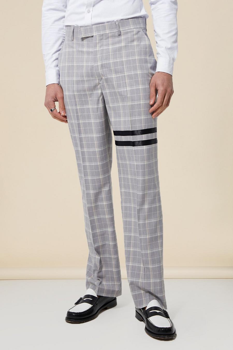 Grey Relaxed Check Suit Trousers