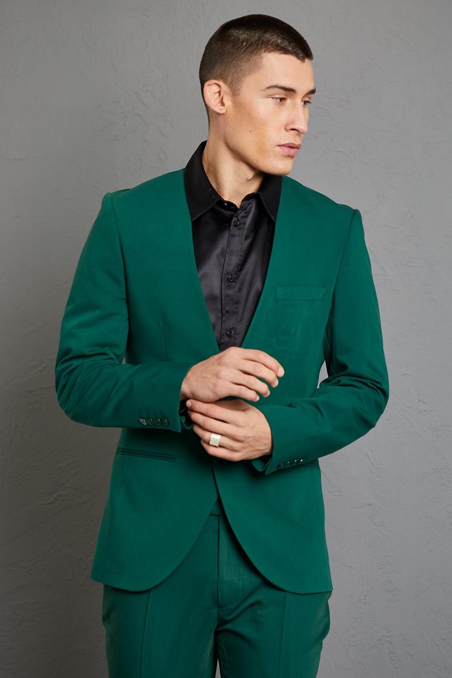 Khaki Collarless Skinny Suit Jacket image number 1