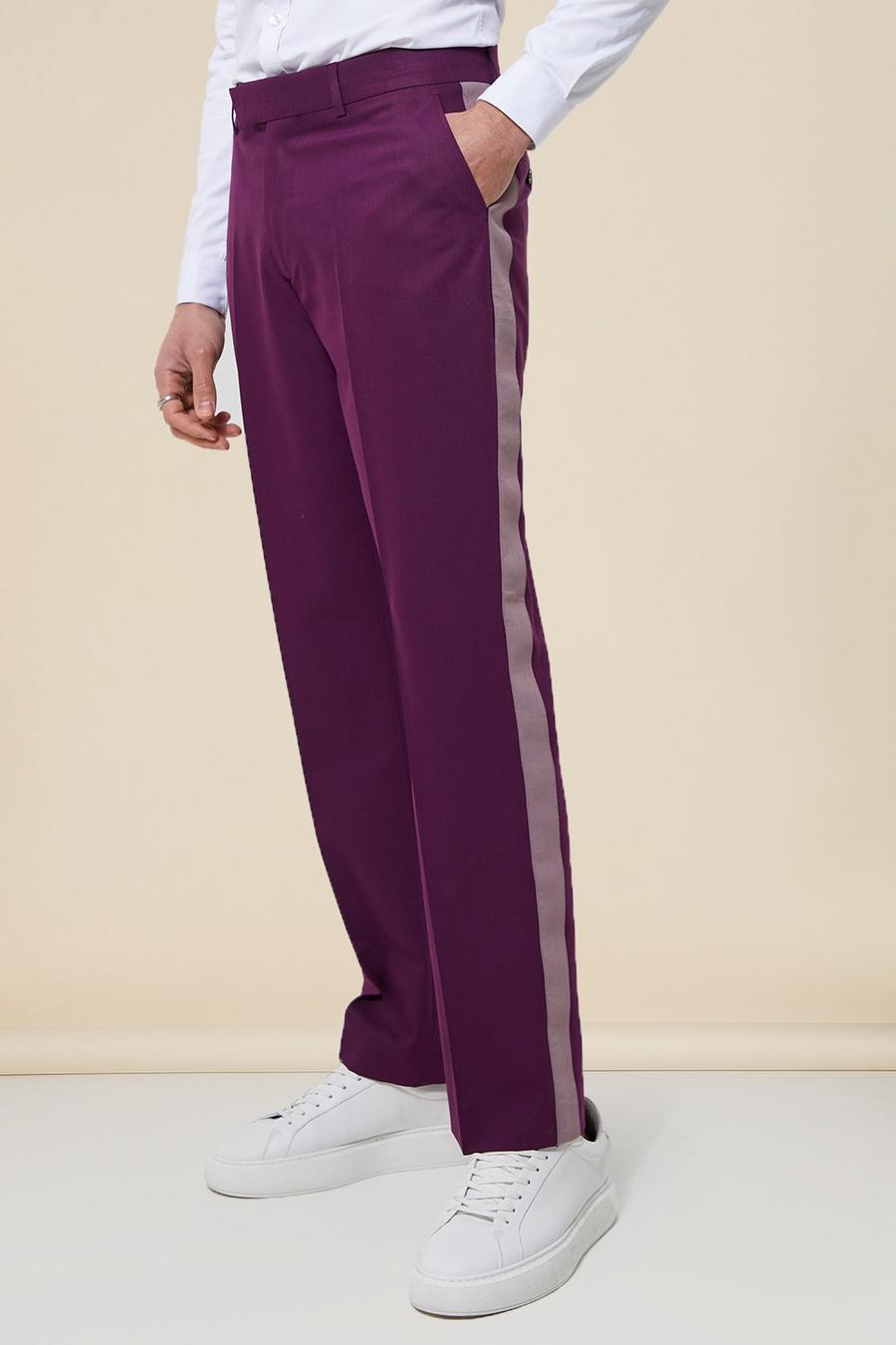 Purple Relaxed Spliced Suit Trousers image number 1