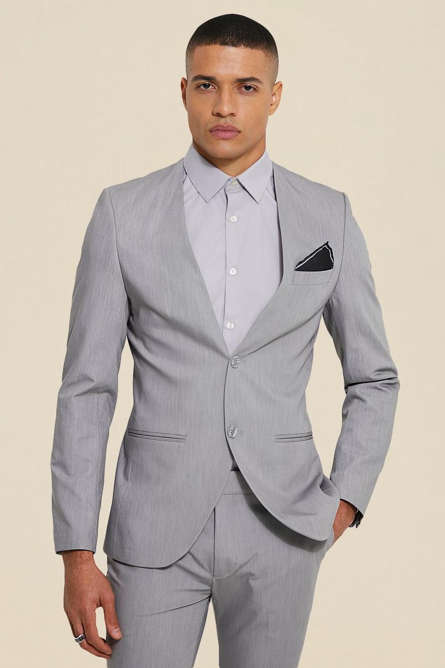 Grey Collarless Skinny Suit Jacket image number 1