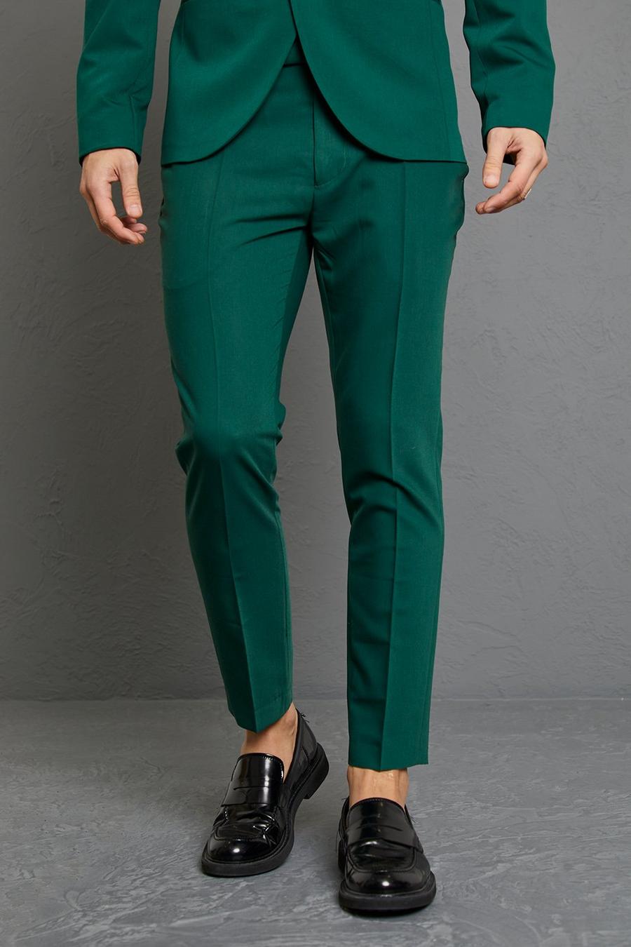 Khaki Crop Skinny Suit Trousers
