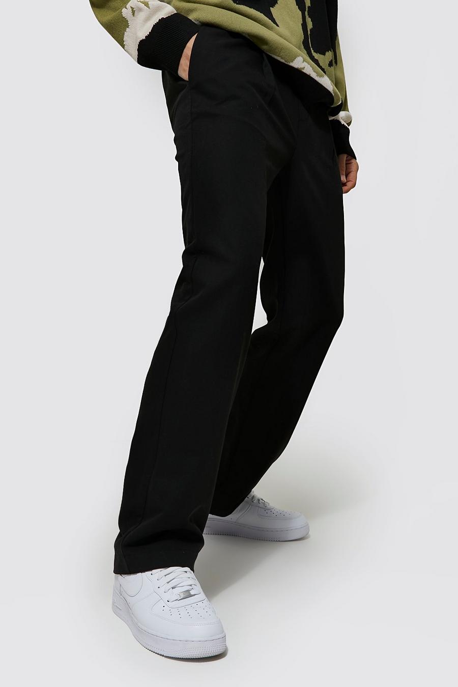 Pantalón deportivo holgado entallado con plisado frontal, Black nero