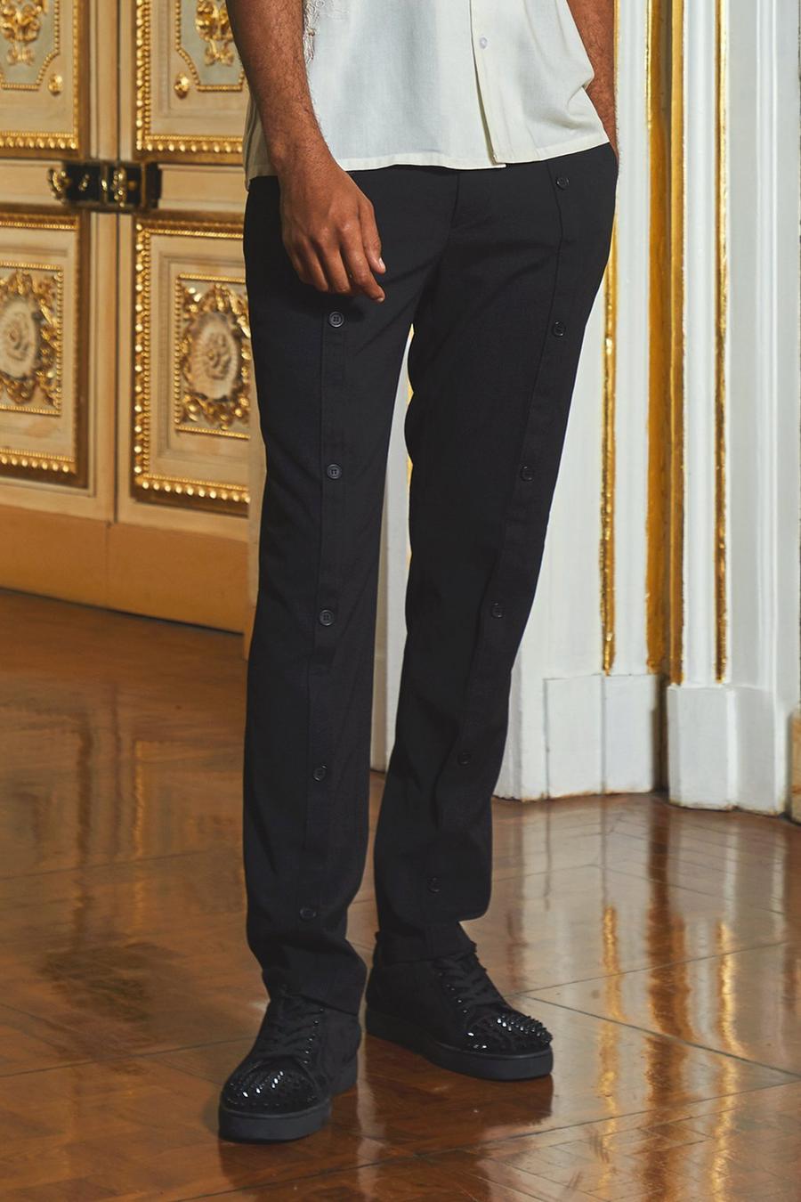 Black noir Slim Button Seam Tailored Trouser