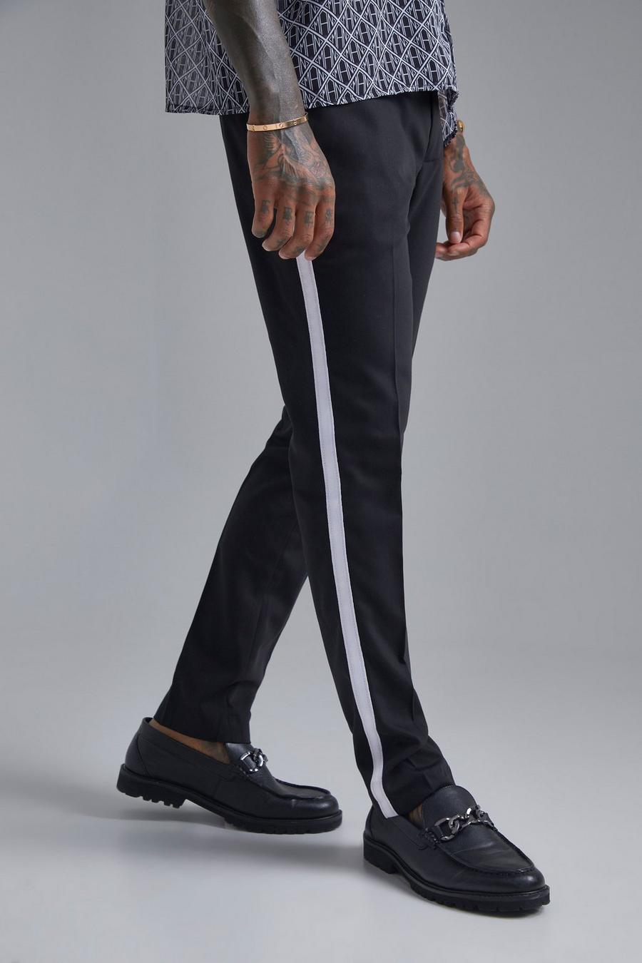 Skinny Hose mit Streifen, Black noir