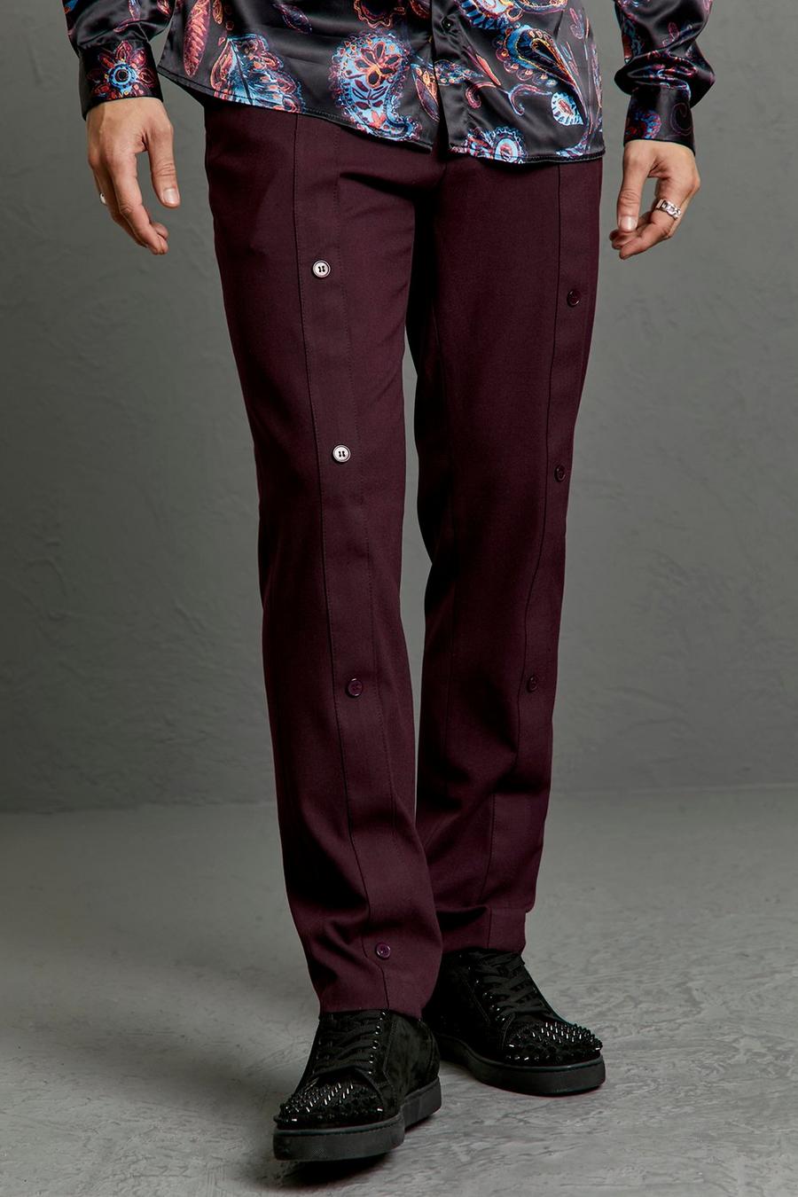 Purple Slim Button Seam Tailored Trouser