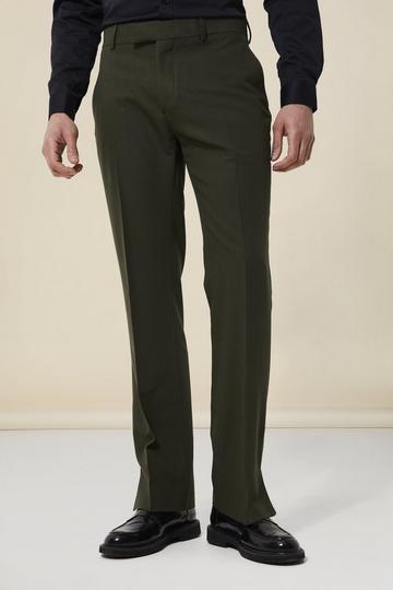 Khaki Straight Leg Side Split Tailored Trouser