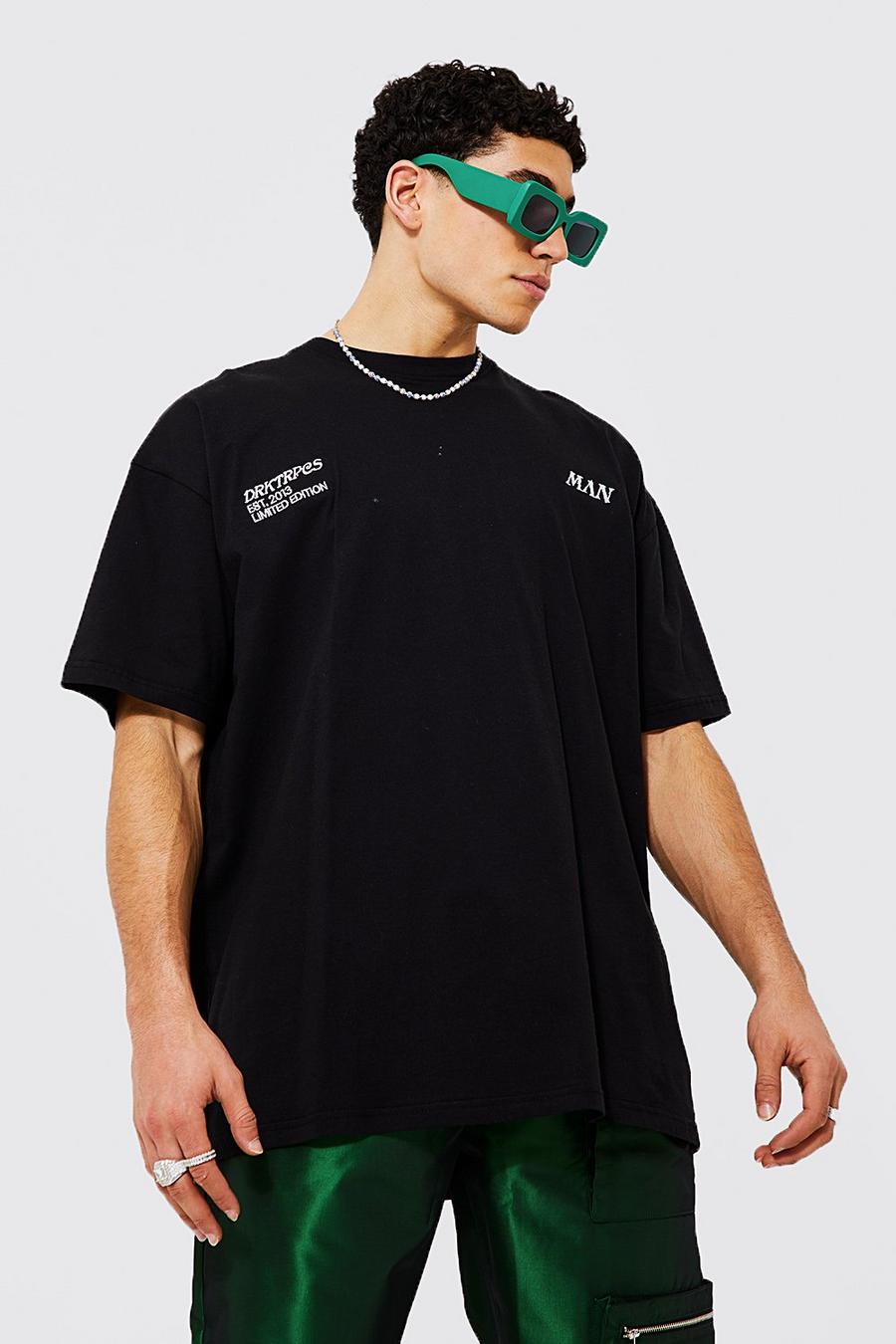 Black Oversized Long Line T-Shirt Met Rugopdruk image number 1