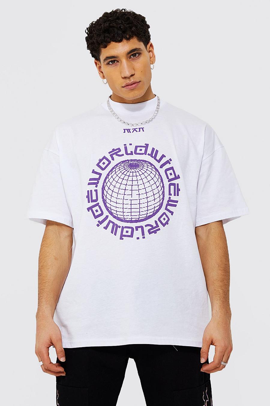 White Oversized Worldwide T-Shirt Met Brede Nek image number 1