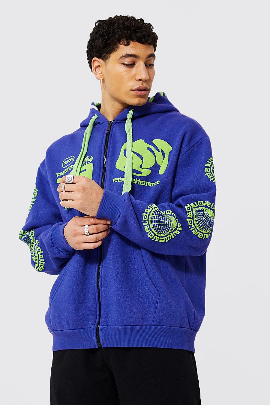 Purple Oversized Printed Hoodie With Stitch Detail image number 1