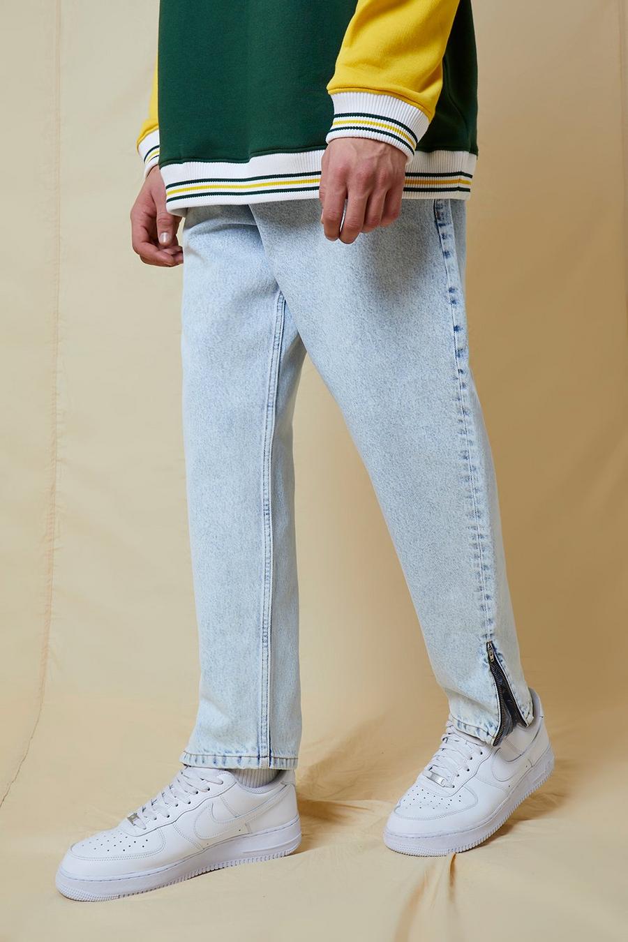 כחול קרח ג'ינס עם הדפס פייזלי בגזרת בלון עם מכפלת פנימית
