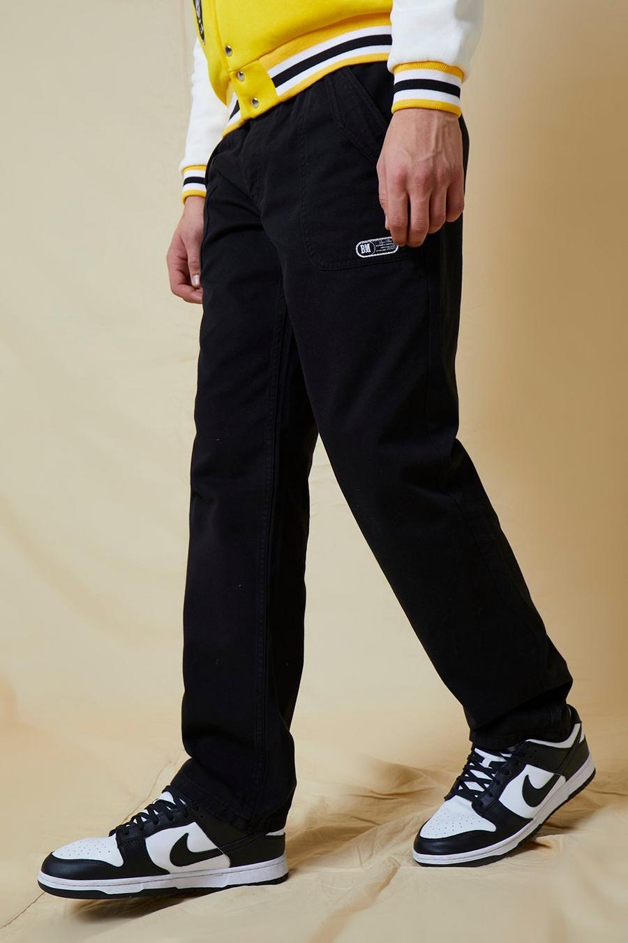 Black Relaxed Fit Elastic Waistband Twill Trouser