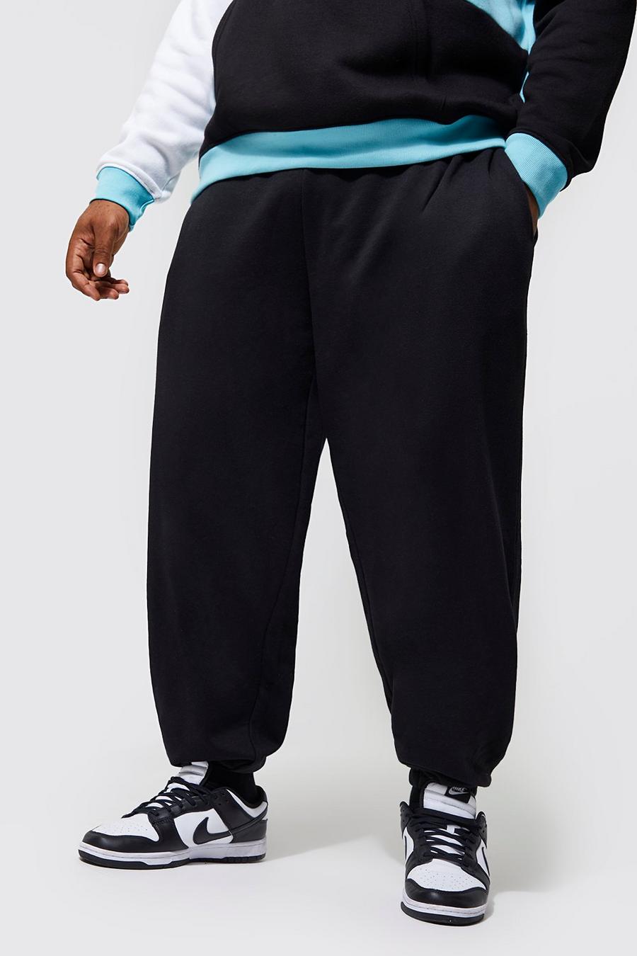 Pantalón deportivo Plus básico holgado con algodón ecológico, Black nero