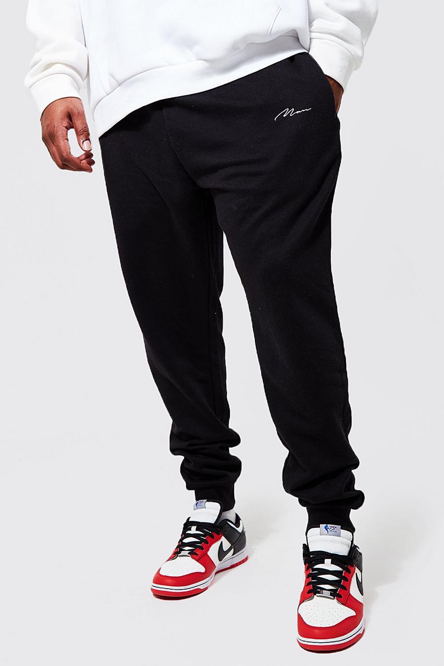 Pantaloni tuta Plus Size Man Skinny Fit in cotone REEL, Black negro