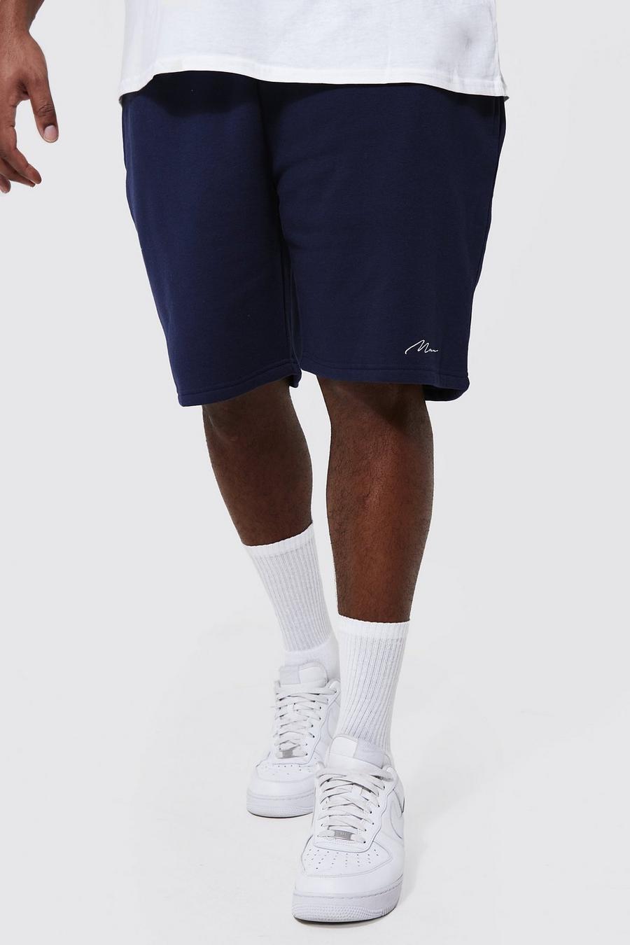 Pantalón corto Plus MAN de tela jersey y largo medio con algodón ecológico, Navy azul marino