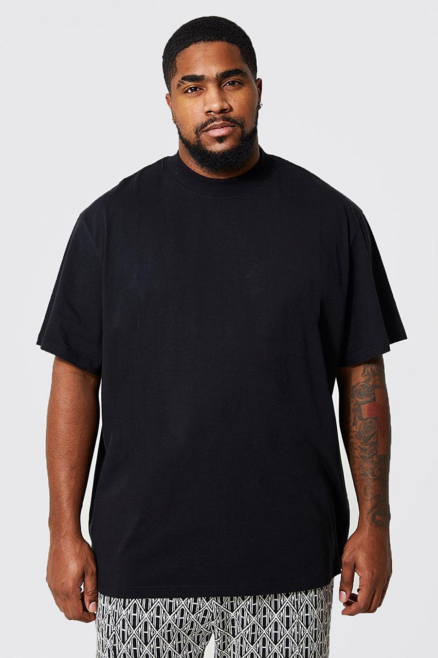 T-shirt Plus Size comoda in cotone REEL con girocollo esteso, Black negro
