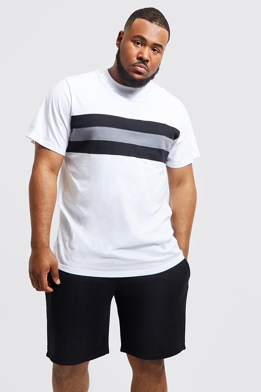 Camiseta Plus de corte largo con colores en bloque y algodón ecológico, White bianco