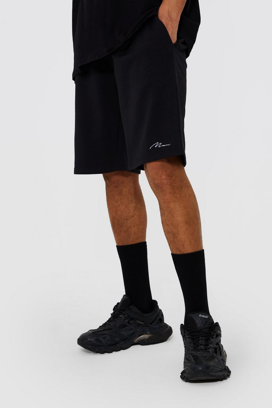 Black noir Tall Middellange Jersey Man Shorts Met REEL Katoen