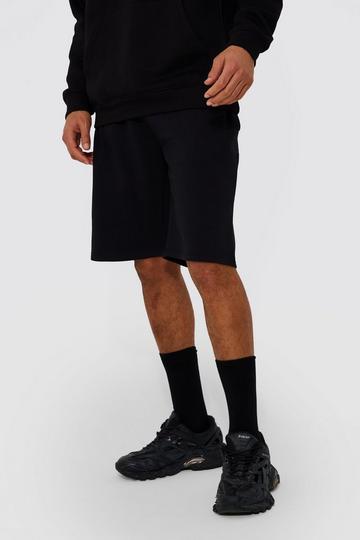 Black Tall Mid Length Jersey Knit Shorts