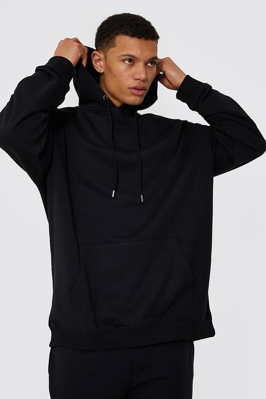 Black schwarz Tall Basic Loose Fit Over The Head Hoodie