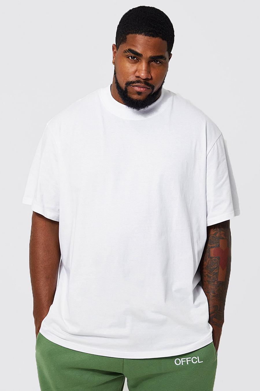 White Plus Baggy T-Shirt Met Brede Nek Met Reel Katoen image number 1