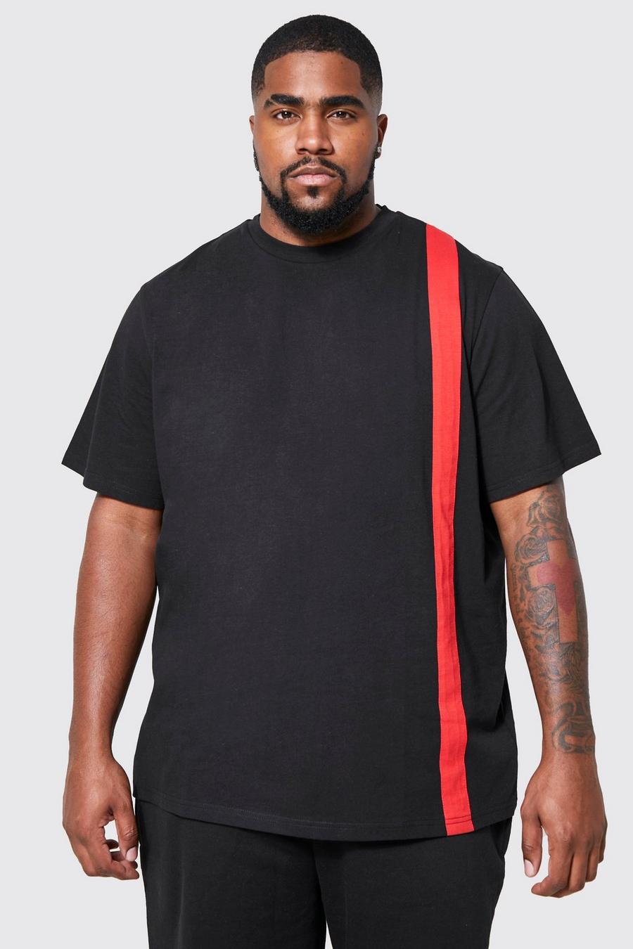 Plus Colorblock T-Shirts aus REEL Baumwolle, Black schwarz