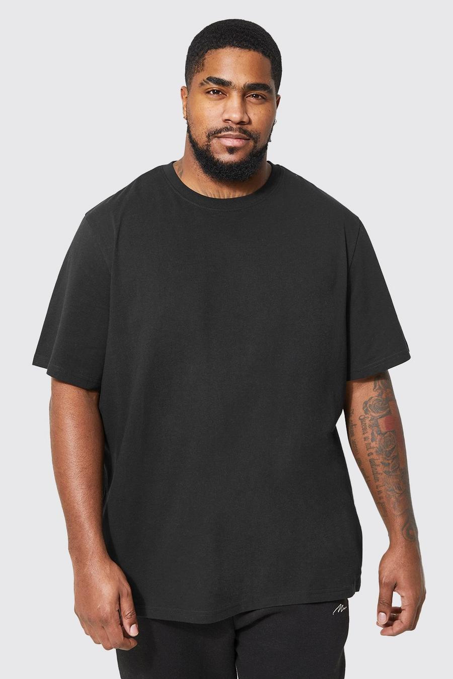 Plus Basic Rundhals T-Shirt aus REEL Baumwolle, Black schwarz