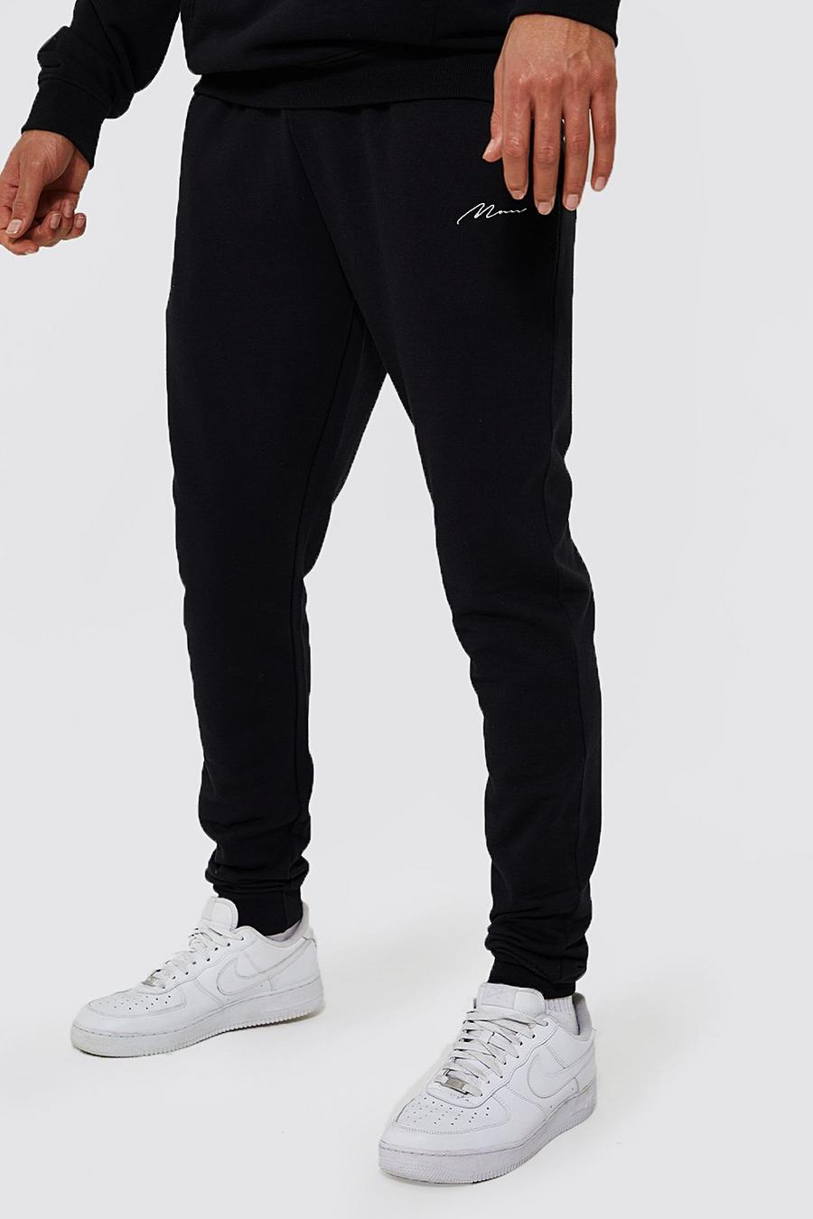 Black negro מכנסי ריצה סקיני מבד משולב בכותנת REEL עם כיתוב Man, לגברים גבוהים