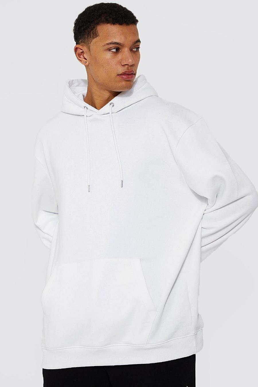 White Tall Basic Loose Fit Over The Head Hoodie image number 1