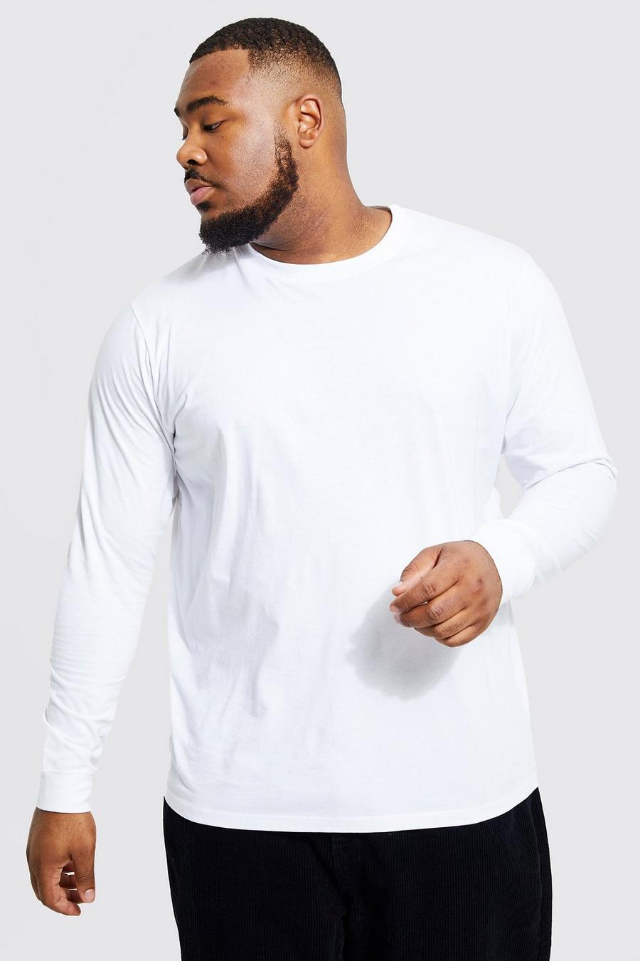 Camiseta Plus holgada de manga larga con algodón ecológico, White bianco