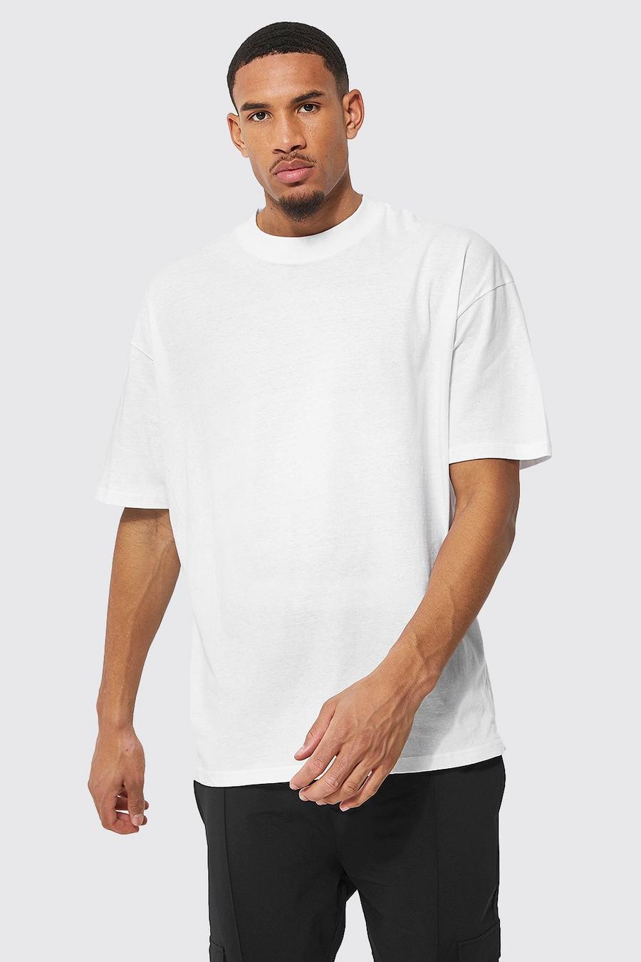 Tall - T-shirt ample à col montant en coton REEL, White image number 1