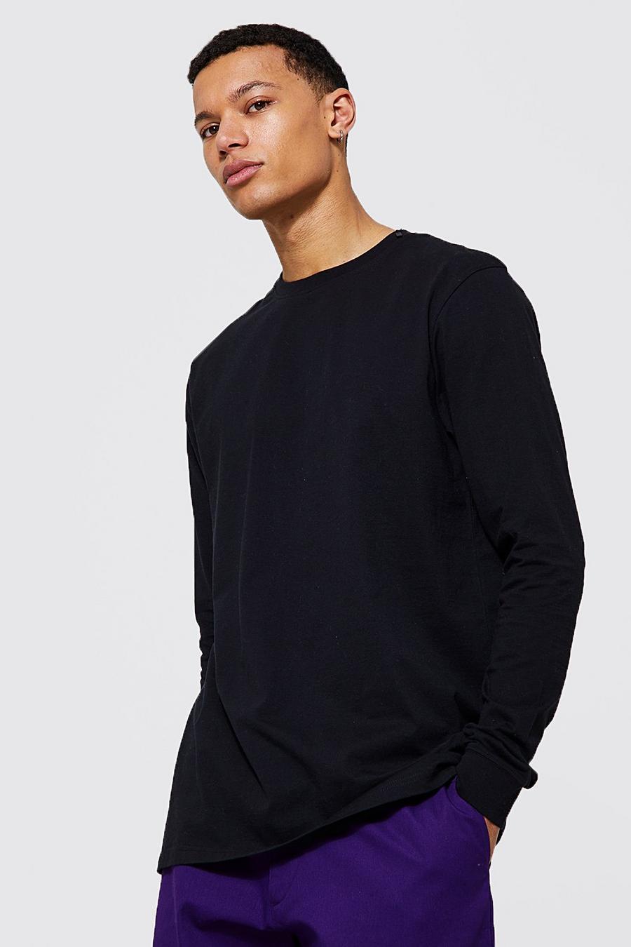 Black schwarz Tall Long Sleeve T-shirt with REEL Cotton