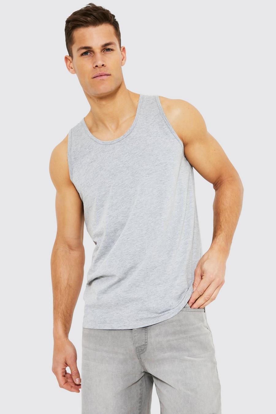 Grey marl gris Tall Basic Vest with REEL Cotton