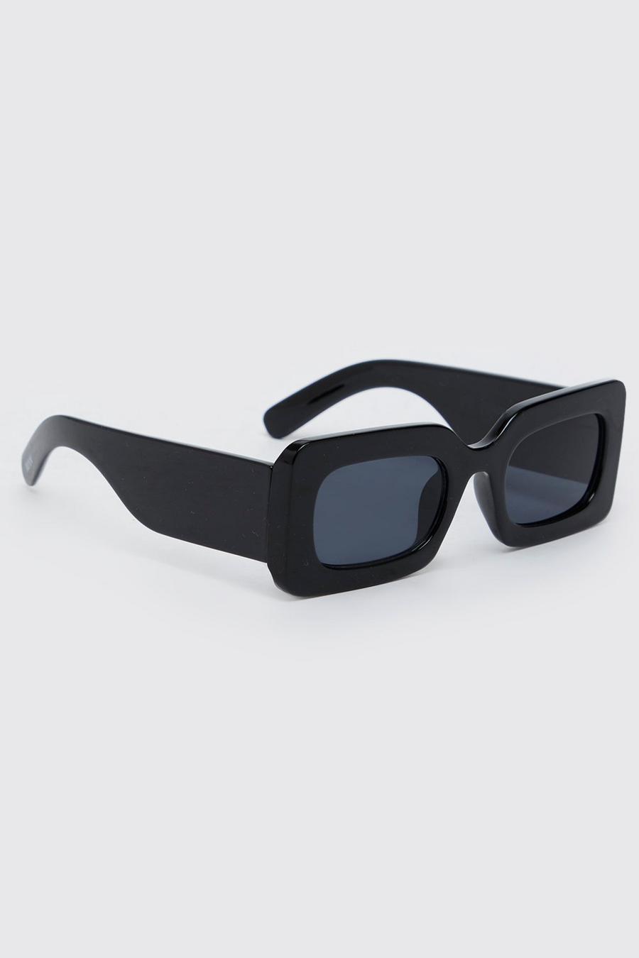 Gafas de sol recicladas de plástico gruesas rectangulares, Black negro